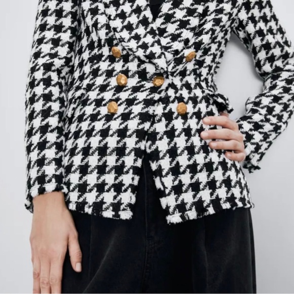 ZARA WOMEN BLOGGERS FAV HOUNDSTOOTH BLAZER JACKET COAT - Picture 2 of 3